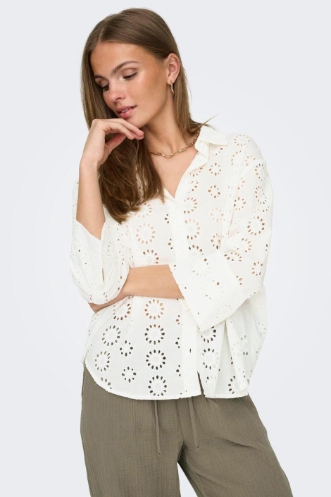 Jacqueline de Yong beige dames blouse | Model vooraanzicht