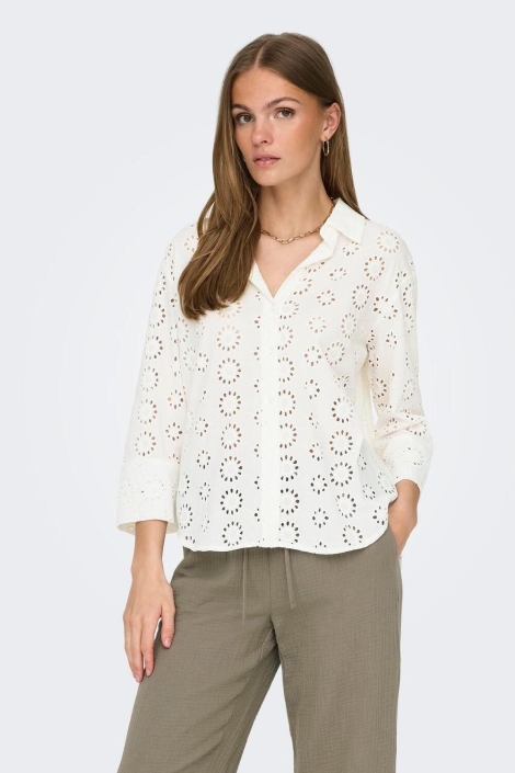 Jacqueline de Yong beige dames blouse | Model vooraanzicht
