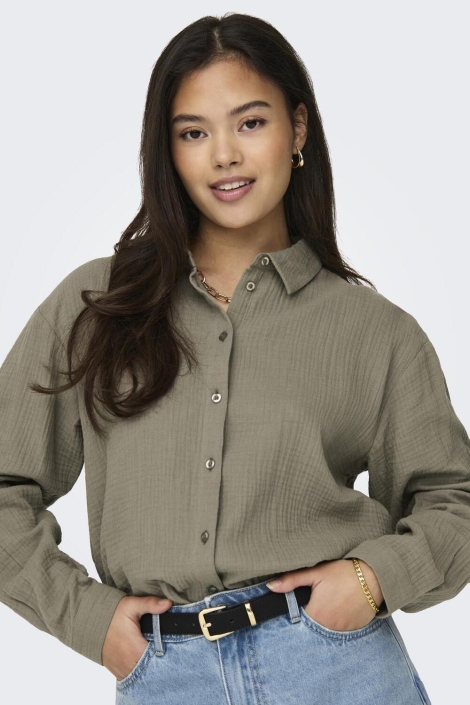 Jacqueline de Yong taupe dames blouse | Model vooraanzicht