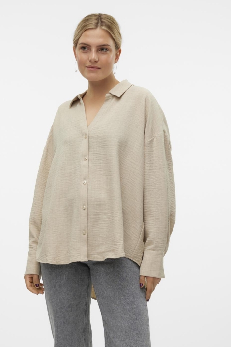 Vero Moda taupe dames blouse | Model vooraanzicht