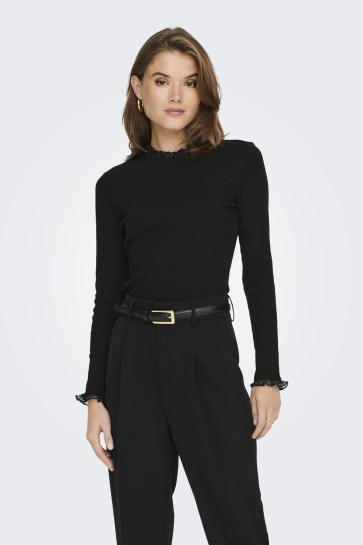 Only T-shirt ONLLESLIE L/S LACE MIX TOP JRS NOOS 15277888 BLACK