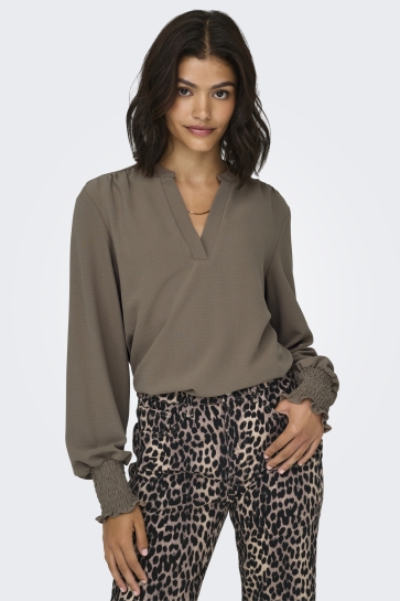 Only Blouse ONLMETTE V-NECK LS SMOCK TOP NOOS W 15284309 BROWN LENTIL