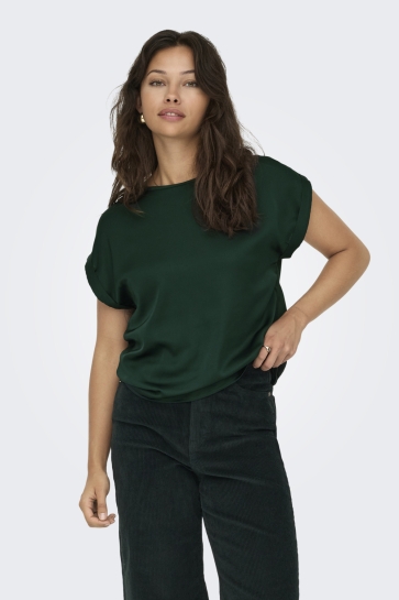 Only ONLLIEKE S/S SATIN MIX TOP WVN NOOS 15303413 Darkest Spruce