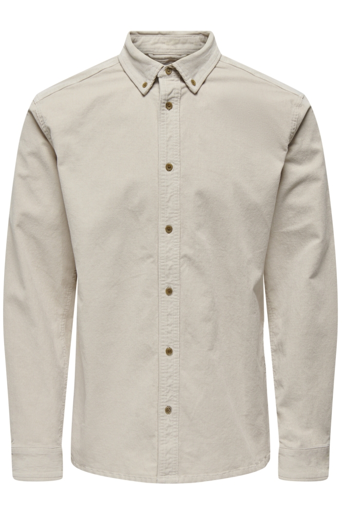 Only & Sons beige heren overhemd | Vooraanzicht