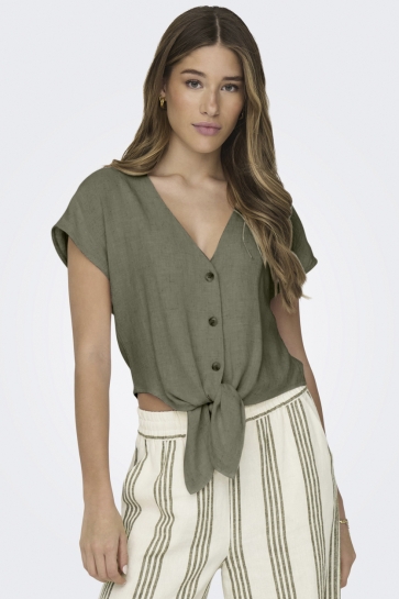 Only T-shirt ONLSIESTA SS KNOT LIN BL SHIRT PNT 15322270 DEEP LICHEN GREEN
