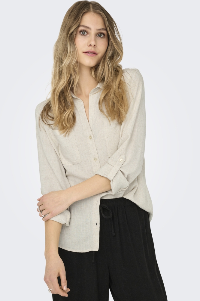 Only beige dames blouse | Model vooraanzicht