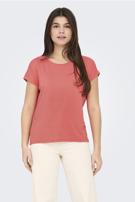 Only roze dames t-shirt | Model vooraanzicht