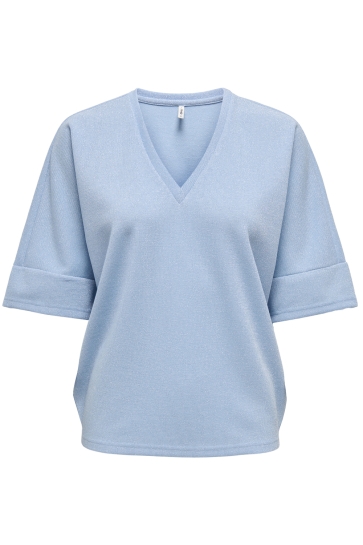 Only ONLIVY S/S GLITTER V-NECK TOP CS JR 15347713 SOFT CHAMBRAY/SILVER GLI