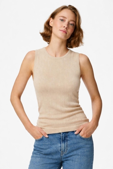 Pieces Top PCSALIMA SL O-NECK KNIT TOP BC 17156391 SANDSHELL/GOLD LUREX