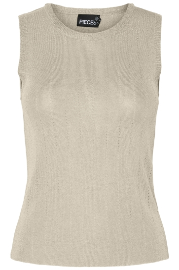 Pieces Top PCSALIMA SL O-NECK KNIT TOP BC 17156391 SANDSHELL/GOLD LUREX
