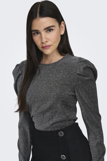 Only ONLRICH L/S GLITTER PUFF TOP JRS 15278055 BLACK/SILVER GLITTER
