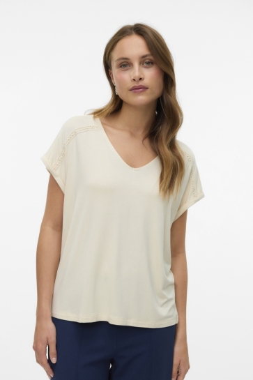 Vero Moda T-shirt VMVANESSA SS V-NECK TOP JRS GA 10329351 Birch