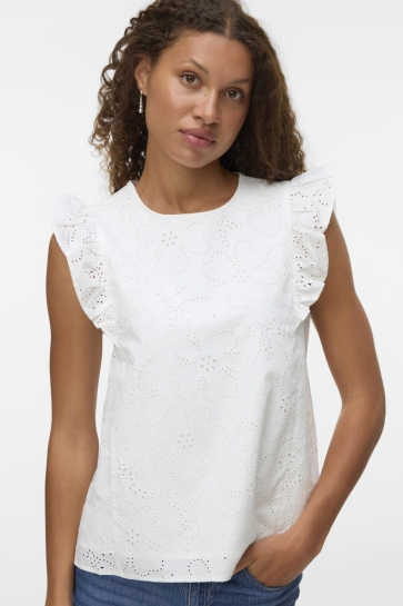 Vero Moda vmdora sl flounce top wvn Wit