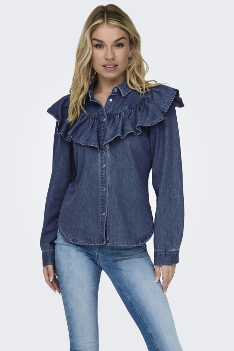 Only blauwe dames blouse | Model vooraanzicht