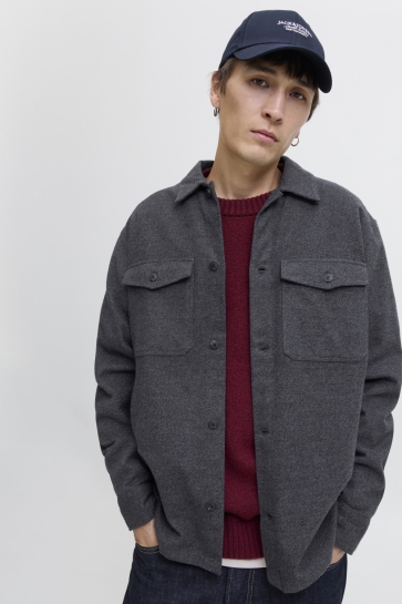 Jack & Jones Overhemd JJEPERFECT MELANGE OVERSHIRT LS SN 12278822 DARK GREY MELANGE