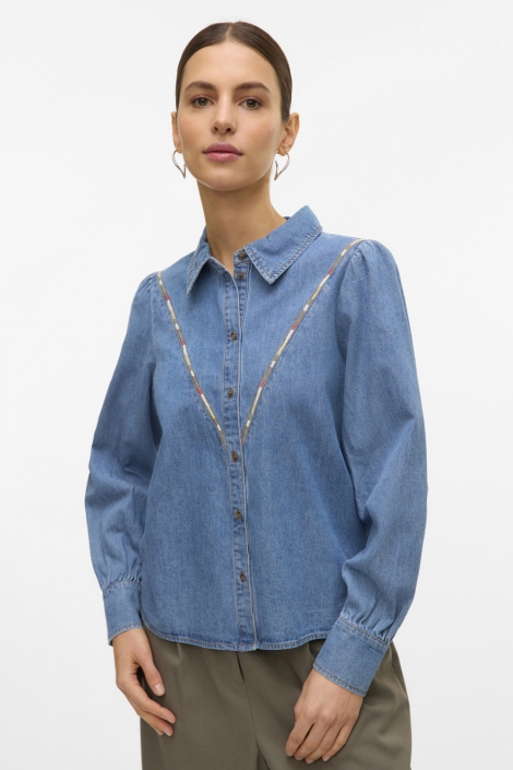 Vero Moda blauwe dames blouse | Model vooraanzicht