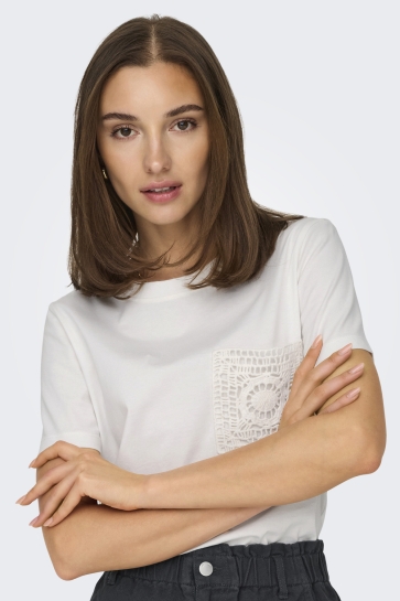 Jacqueline de Yong jdyselma s/s crochet pocket top jrs Wit