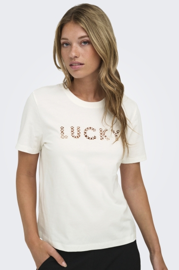 Jacqueline de Yong T-shirt JDYSELMA S/S OPEN EMB TOP JRS 15356356 CLOUD DANCER/LUCKY EMB