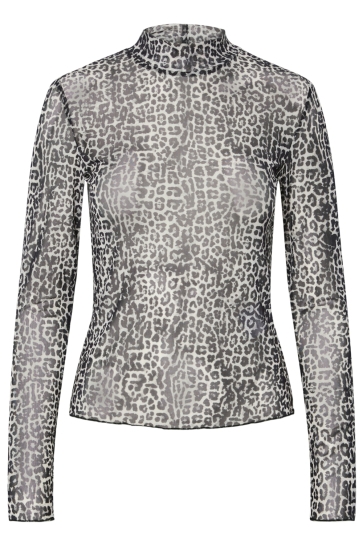 Pieces T-shirt PCJESHI LS HIGH NECK TOP JRS BC 17159223 RABBIT/LEOPARD