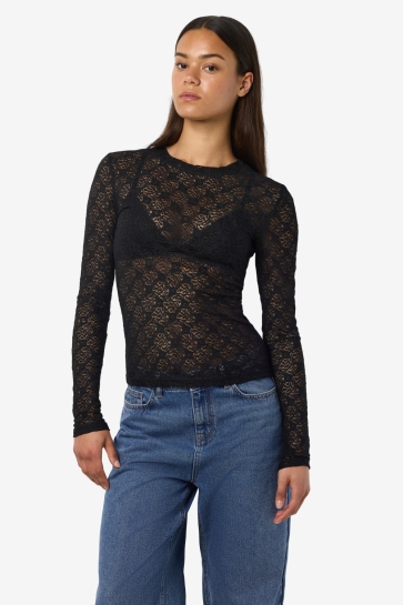 Noisy may nmjudith l/s lace top noos Zwart