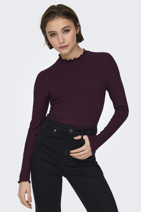 Jacqueline de Yong bordeaux dames t-shirt | Model vooraanzicht