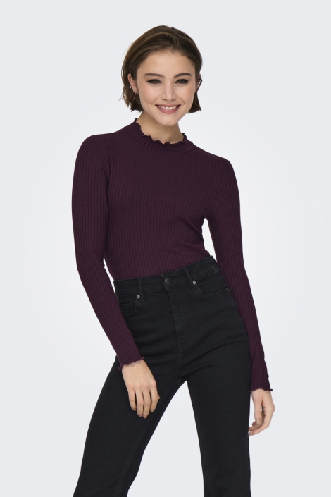 Jacqueline de Yong bordeaux dames t-shirt | Model vooraanzicht