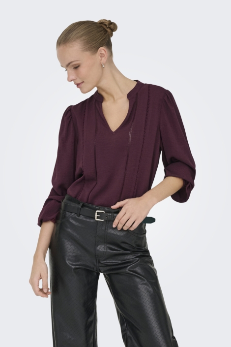 Jacqueline de Yong bordeaux dames t-shirt | Model vooraanzicht