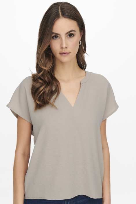 Jacqueline de Yong beige dames t-shirt | Model vooraanzicht