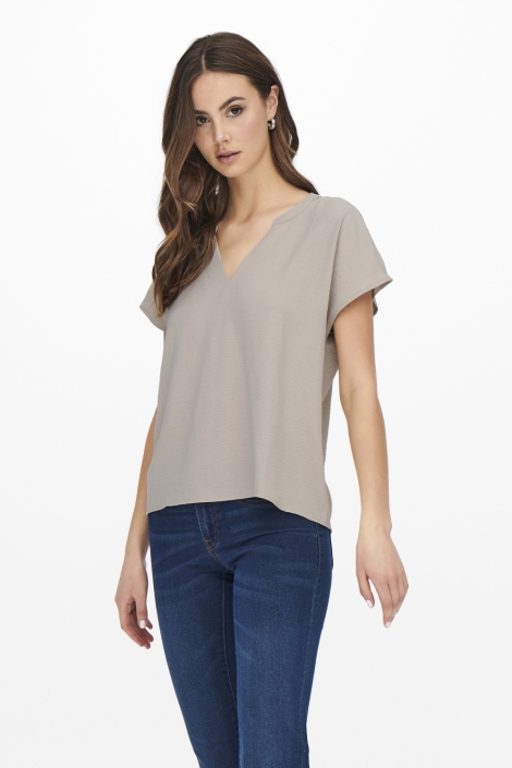 Jacqueline de Yong beige dames t-shirt | Model vooraanzicht