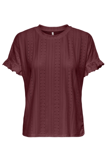 Only T-shirt ONLSMILLA S/S FRILL MIX TOP CS JRS 15353355 Ruby Wine