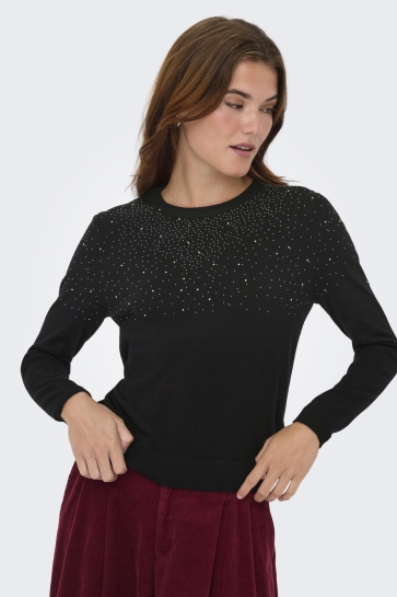 Only ONLANABELLA LS BLING O-NECK KNT 15355228 Black/Dark Silver