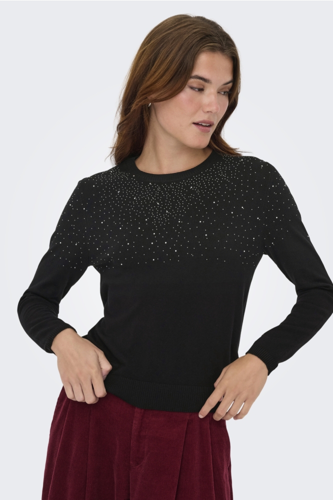 Only zwarte dames trui | Model vooraanzicht
