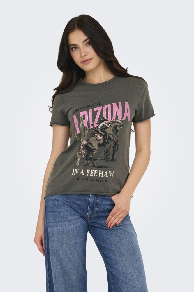 Only grijze dames t-shirt | Model vooraanzicht