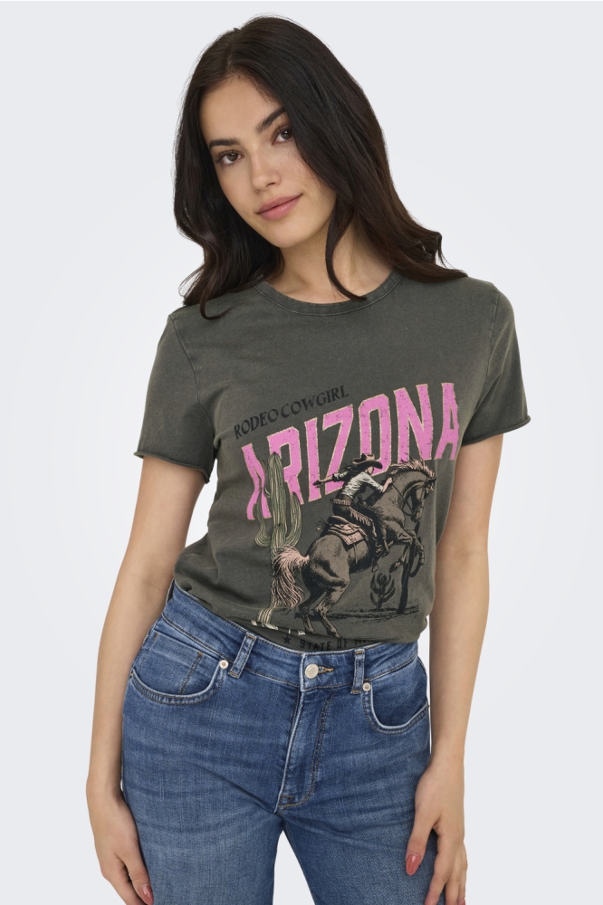 Only grijze dames t-shirt | Vooraanzicht