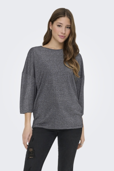 Only T-shirt ONLSILVERY GLAMOUR LUREX 3/4 TOP JR 15344697 BLACK/SILVER LUREX