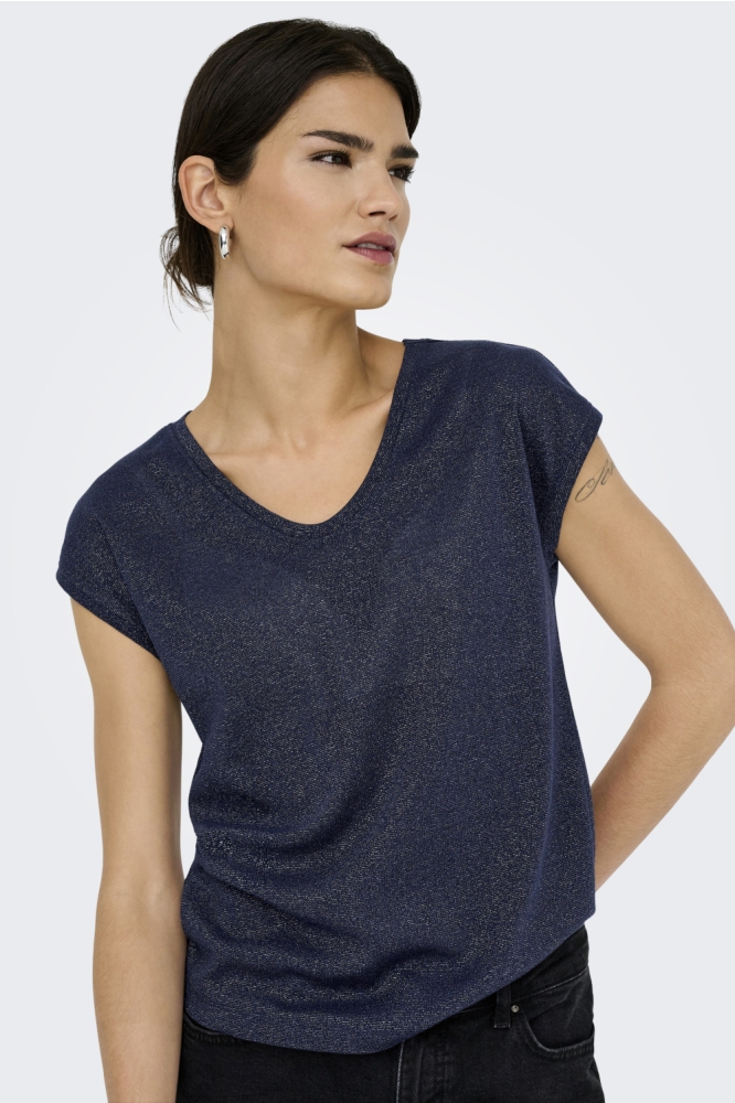 Only blauwe dames t-shirt | Model vooraanzicht