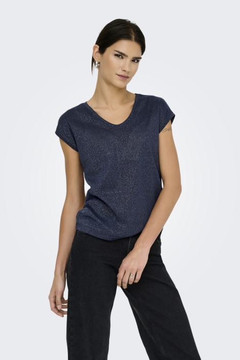 Only blauwe dames t-shirt | Model vooraanzicht