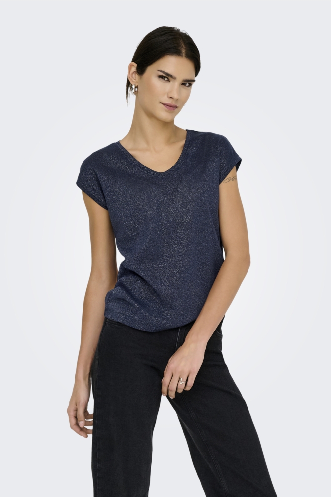 Only blauwe dames t-shirt | Model vooraanzicht