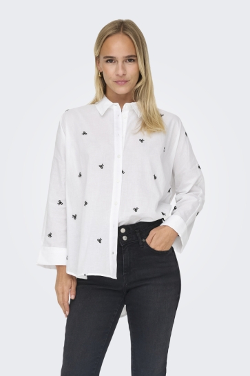 Only Blouse ONLNEW LINA GRACE LS EMB SHIRT NOOS 15283743 Bright White/BLACK BOW
