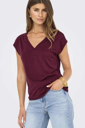 Only T-shirt ONLFREE LIFE S/S MOD.V-NECK TOP JRS 15287041 Tawny Port
