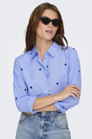Only Blouse ONLNEW LINA GRACE LS STR EMB SHIRT 15344336 Moonlight Blue/STRIPE MIDNIGHT