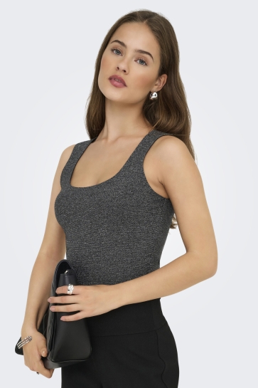 Only Top ONLEA GLITTER S/L 2-WAYS TOP JRS NO 15356494 Black/Sliver glitter