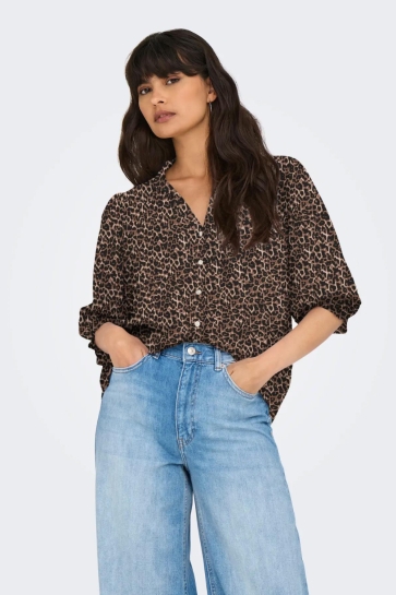 Only ONLRAYA 3/4 SHIRT WVN NOOS 15332997 Silver Mink/ANIMAL