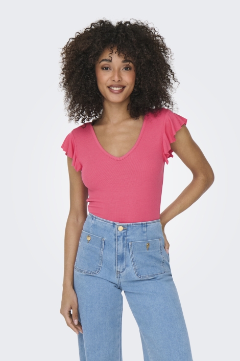 Only roze dames t-shirt | Model vooraanzicht