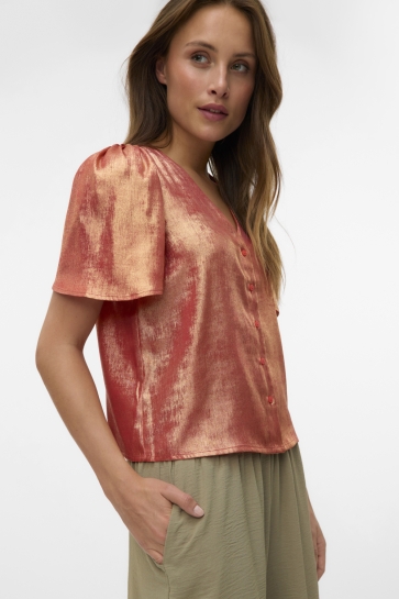 Vero Moda VMAMALIA SS V-NECK TOP EXP 10340935 BAKES APPLE