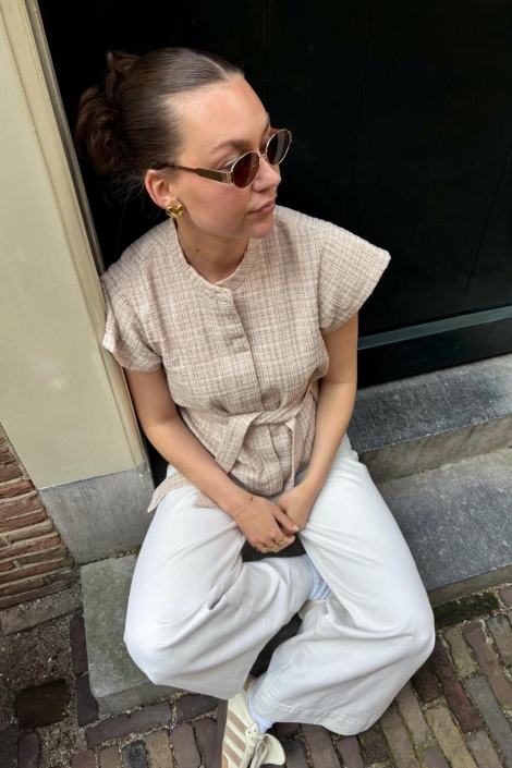 Vero Moda beige dames gilet | Model vooraanzicht