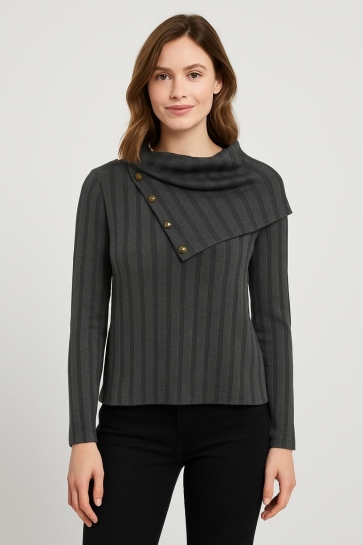 Vero Moda VMKLAUDIA LS ROLL NECK TOP JRS GA 10336173 Asphalt