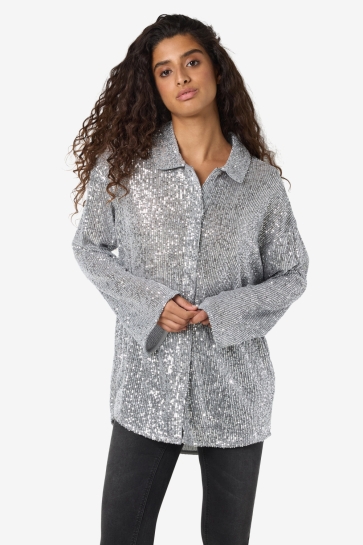 Noisy may Blouse NMSCARLET L/S SEQUIN SHIRT JRS 27035493 SILVER