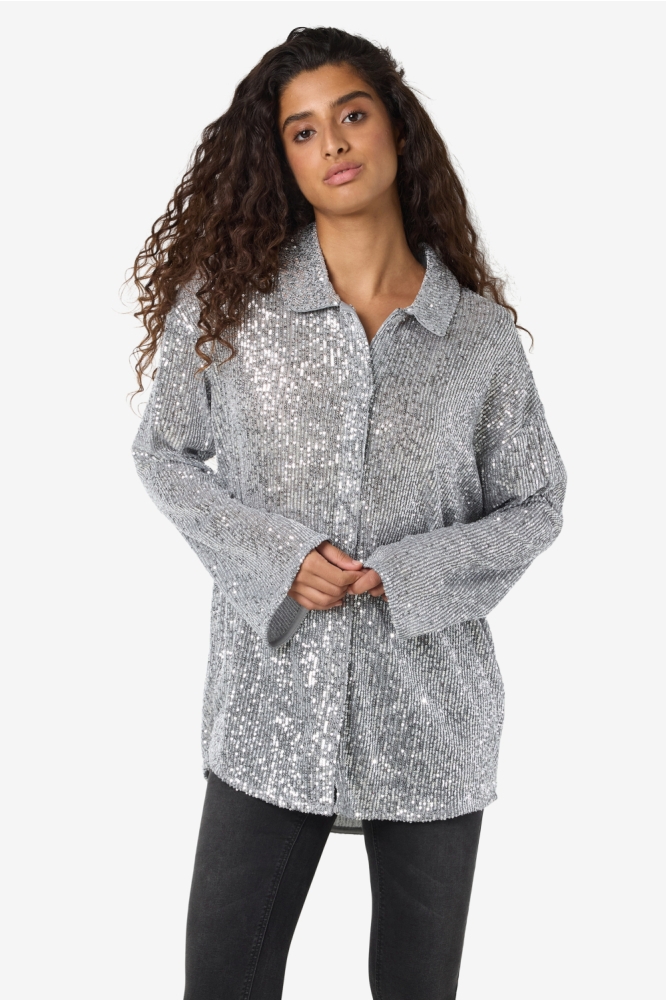 Noisy may zilveren dames blouse | Model vooraanzicht