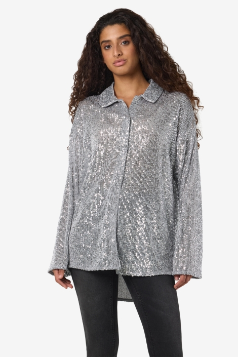 Noisy may zilveren dames blouse | Model vooraanzicht